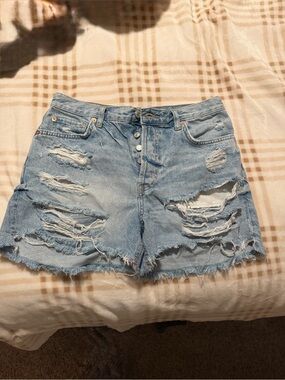 Free People Light Blue Distressed High-Rise Jean Shorts